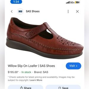 Pre-loved SAS Willow Slip On Loafers Walnut Brown Leather Comfort Shoes Size 9